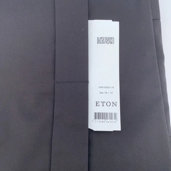 Eton Dress Shirt Men's 15-38 Black Fine Twill Stretch Contemporary Fit Button Up